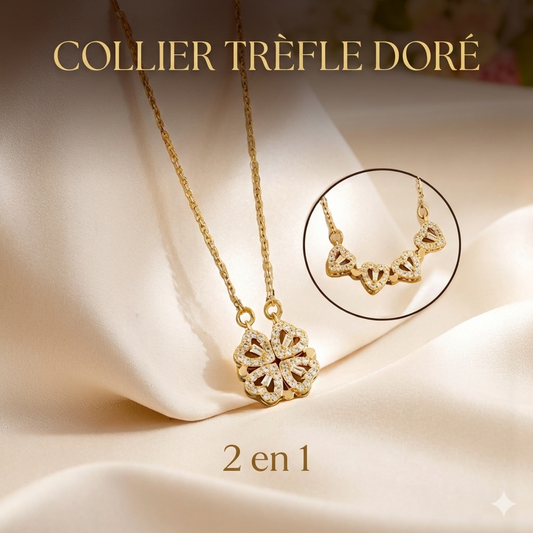 Collier Trèfle - Cœur doré 2 en 1